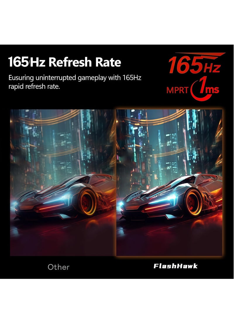 FlashHawk 24-inch Curved Gaming Monitor with Full HD (1920x1080) Resolution, 165Hz Refresh Rate, 1ms Response Time, HDMI and DP Input, Black  - Image 3