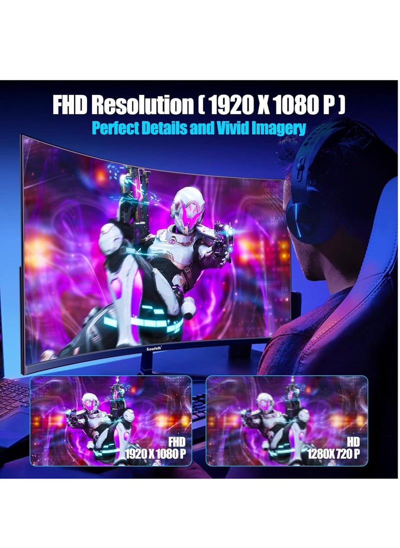 24-inch Curved Gaming Monitor with Full HD (1920x1080) Resolution, 165Hz Refresh Rate, 1ms Response Time, HDMI and DP Input, Black