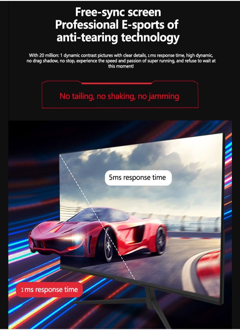 FlashHawk - 23.8 inch IPS Curved Screen Gaming Monitor with Frameless Full HD (1920x1080) Display,165Hz Refresh Rate,HDMI and DP Input Black - Image 1