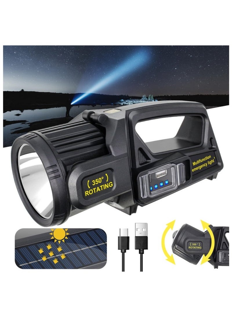 Arabest 350000 Lumens Spotlight, Rechargeable Led Spotlight Flashlight with 350° Rotate Head, 9 Modes Super Bright Spot Lights Outdoor Handheld, IPX6 Waterproof Solar Flashlight for Emergencies - Image 1