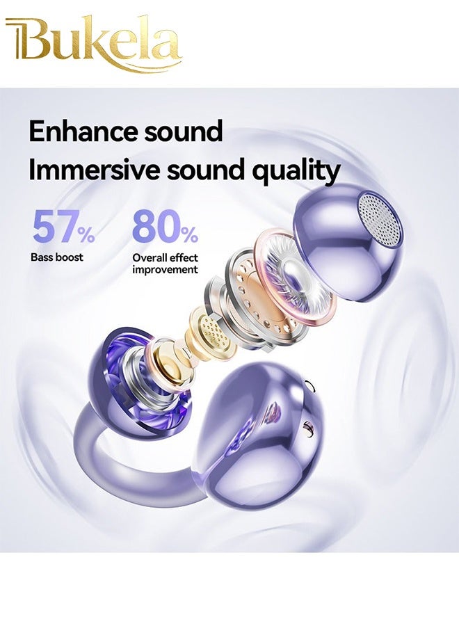 Bukela Open Ear Ring True Open Ear Headphones, Lightweight Comfort Open Ear Clip Wireless Earbuds, Bluetooth 5.49 Headphones with Design Fit Sports Running, Exercise Purple - Image 3