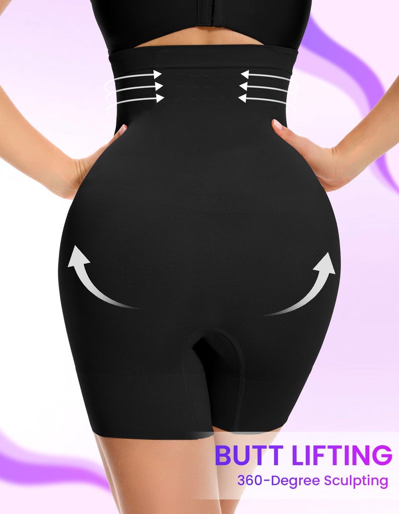 SIMIYA Shapewear Tummy Control Shorts for Women, 5-IN-1 Body Shaper High Waisted Girdle Boyshort Slip Short for Under Dresses Black - Image 2
