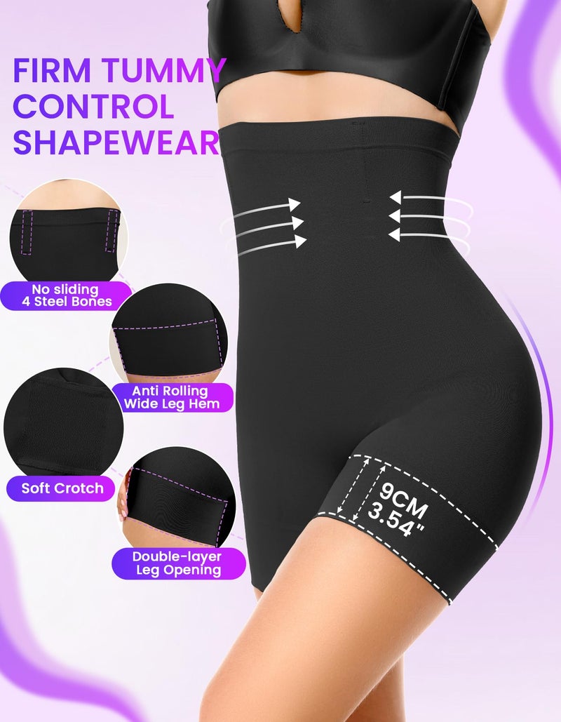 SIMIYA Shapewear Tummy Control Shorts for Women, 5-IN-1 Body Shaper High Waisted Girdle Boyshort Slip Short for Under Dresses Black - Image 3