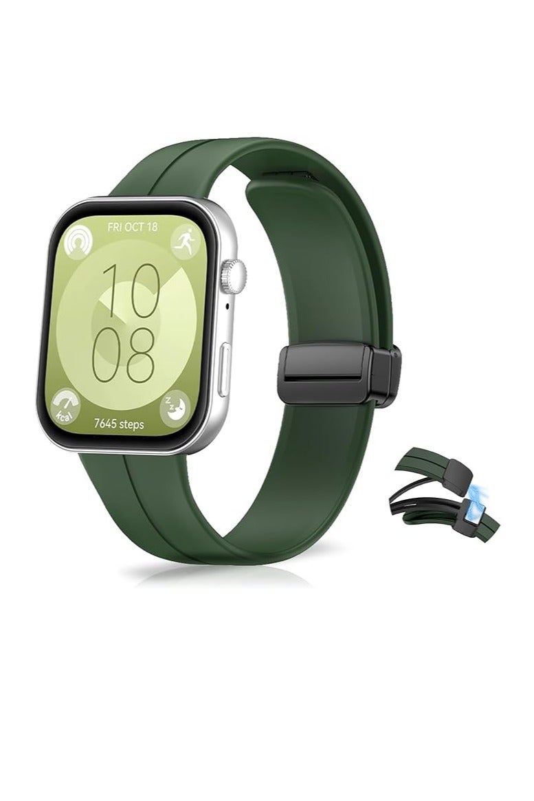 Silicone Strap Compatible with Huawei Watch Fit 3/Fit 4/Fit 4 Pro Magnetic Metal Buckle Sport Silicone Breathable Strap for Men Women Band Quick Release Soft Replacment Wristband - Image 1