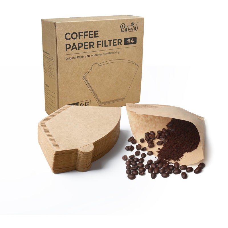 PakTalk 100 Count Cone Coffee Filters 4 Natural Brown Paper Cone Shaped Coffee Filters for Pour Over and Drip Coffee Maker100 Count