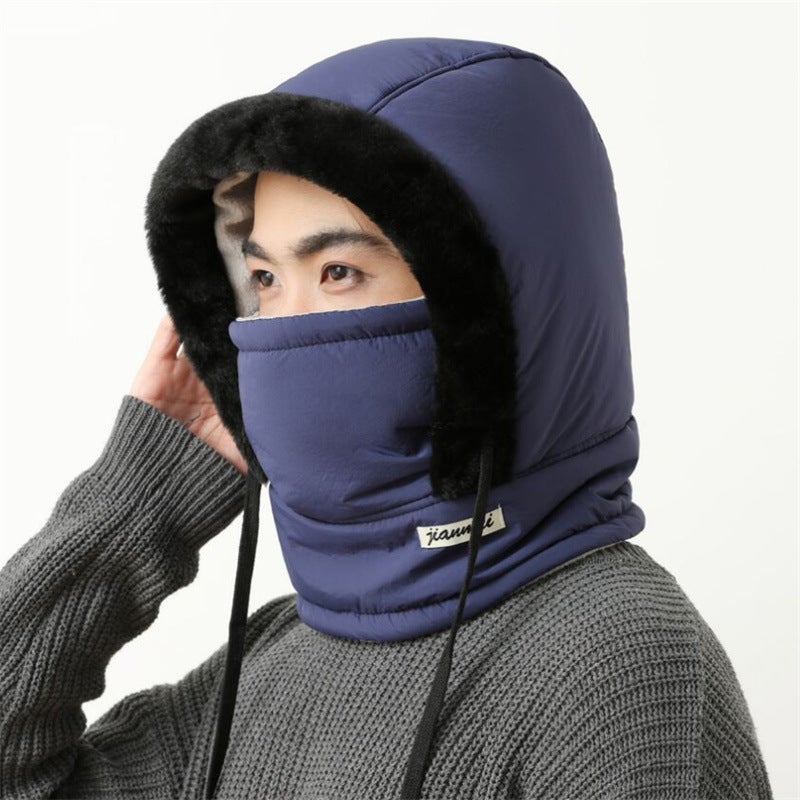 Velvet and Thickeneded Wind and Snow Hat, Neck Scarf and Mask, One-Piece Cold-Resistant and Windproof Skiing Lei Feng Hat for Women, Winter Cycling and Warmth for Men Navy blue - Image 1