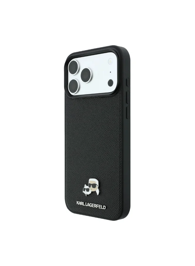 Karl Lagerfeld iPhone 18 Pro Max MagSafe Grained PU Hard Case for iPhone with Karl & Choupette Character Heads
