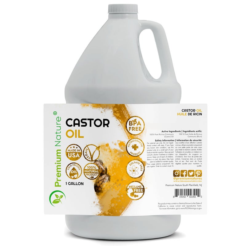 Premium Nature Castor Oil Pure Carrier Oil - Cold Pressed Castor Oil for Essential Oils Mixing Natural Skin Moisturizer Body & Face, Eyelash Caster Oil, Eyelashes Eyebrows Lash & Hair Growth Serum 1 Gallon - Image 2
