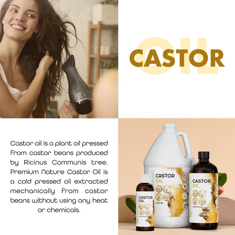 Premium Nature Castor Oil Pure Carrier Oil - Cold Pressed Castor Oil for Essential Oils Mixing Natural Skin Moisturizer Body & Face, Eyelash Caster Oil, Eyelashes Eyebrows Lash & Hair Growth Serum 1 Gallon - Image 5