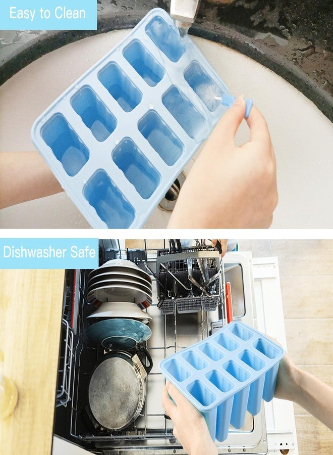 Lerryone Popsicle Molds, 10 Pieces Silicone Popsicle Molds with Sticks BPA Free Ice Pop Molds Reusable Easy Release Ice Popsicle Maker, Blue - Image 4