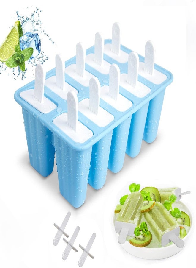Lerryone Popsicle Molds, 10 Pieces Silicone Popsicle Molds with Sticks BPA Free Ice Pop Molds Reusable Easy Release Ice Popsicle Maker, Blue - Image 1