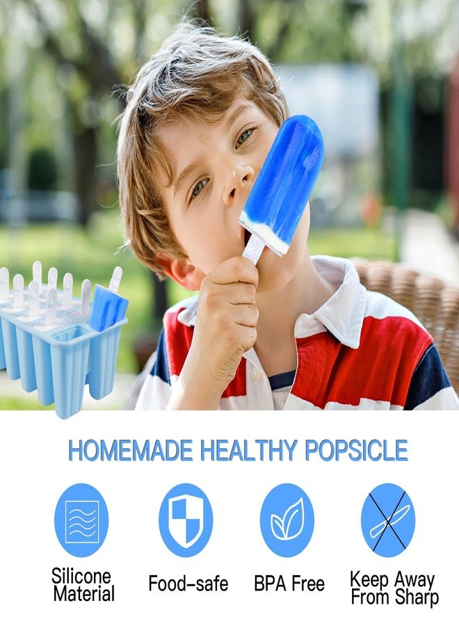 Lerryone Popsicle Molds, 10 Pieces Silicone Popsicle Molds with Sticks BPA Free Ice Pop Molds Reusable Easy Release Ice Popsicle Maker, Blue - Image 3