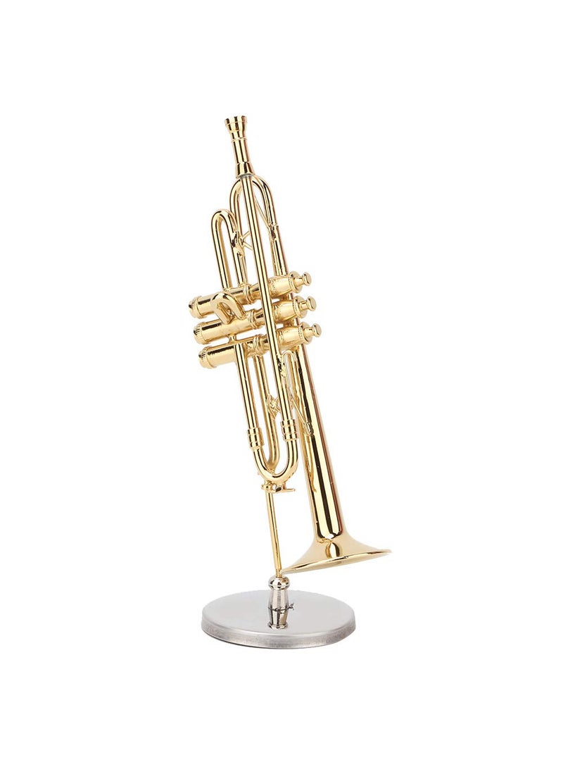 Hilitand Trumpet Model Brass Miniature Instrument CorrosionResistant Music Ornaments with BaseBox Mini Trumpet Gift House Decor 