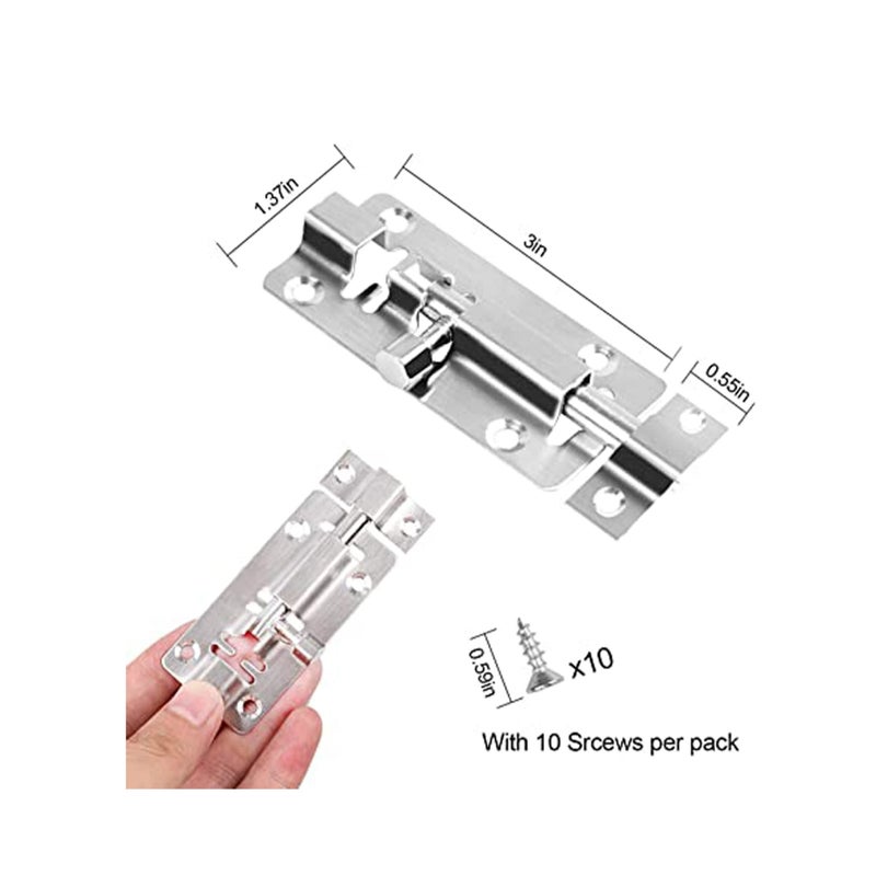 SOLARAE Door Bolt Lock Sliding Latch Lock with Screws 3 Inch Stainless Steel Sliding Latch Lock - 2 Pack Door Bolt Barrel Sliding Latch Lock Catch Latch Slide Bolt for All Type of Internal Doors - Image 2