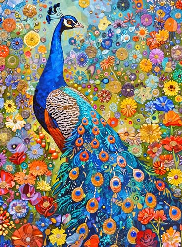 Cross & Glory Cross Glory 1000 Piece Jigsaw Puzzle for Adults Peacock Noir Gilded Peacock Garden Puzzle Vibrant Gustav Klimt Inspired Artwork 20x27 Inches Flower Puzzle - Image 1