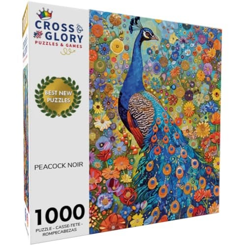 Cross & Glory Cross Glory 1000 Piece Jigsaw Puzzle for Adults Peacock Noir Gilded Peacock Garden Puzzle Vibrant Gustav Klimt Inspired Artwork 20x27 Inches Flower Puzzle - Image 5