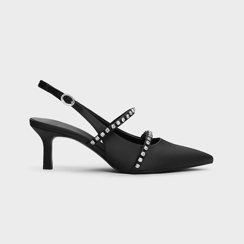 Silk French Fairy Feng Shui Diamond High Heels 2026 Summer New Style Bright Diamond Strap Pointed Sandals for Women with Thin Heels - Image 1
