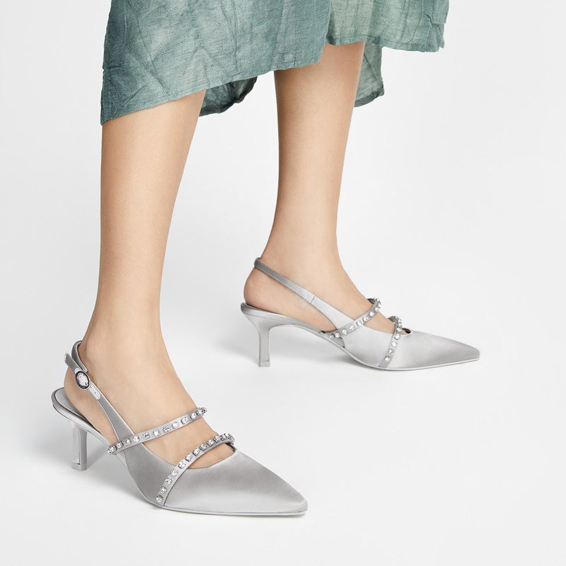 Silk French Fairy Feng Shui Diamond High Heels 2026 Summer New Style Bright Diamond Strap Pointed Sandals for Women with Thin Heels - Image 5