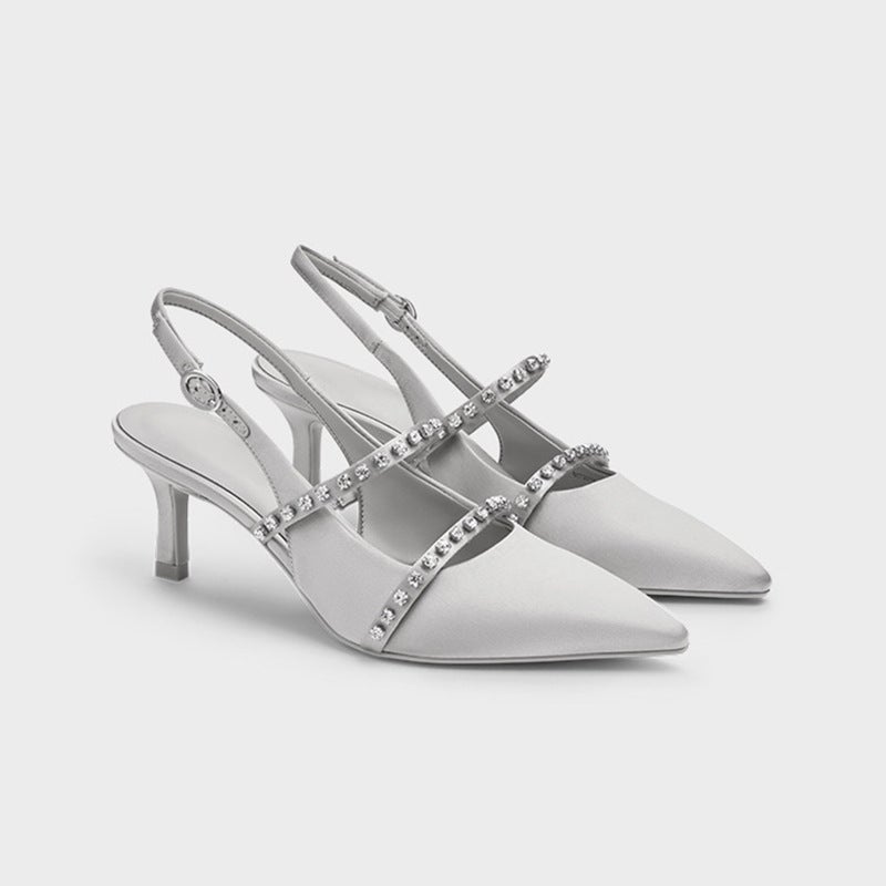 Silk French Fairy Feng Shui Diamond High Heels 2026 Summer New Style Bright Diamond Strap Pointed Sandals for Women with Thin Heels - Image 2