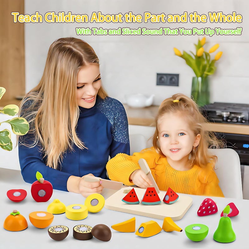 umu Cutting Fruit Set - Wooden Play Food Kitchen Accessory, Multi - Pretend Play Accessories, Wooden Cutting Fruit Toys for Toddlers and Kids Ages 2+ - Image 2