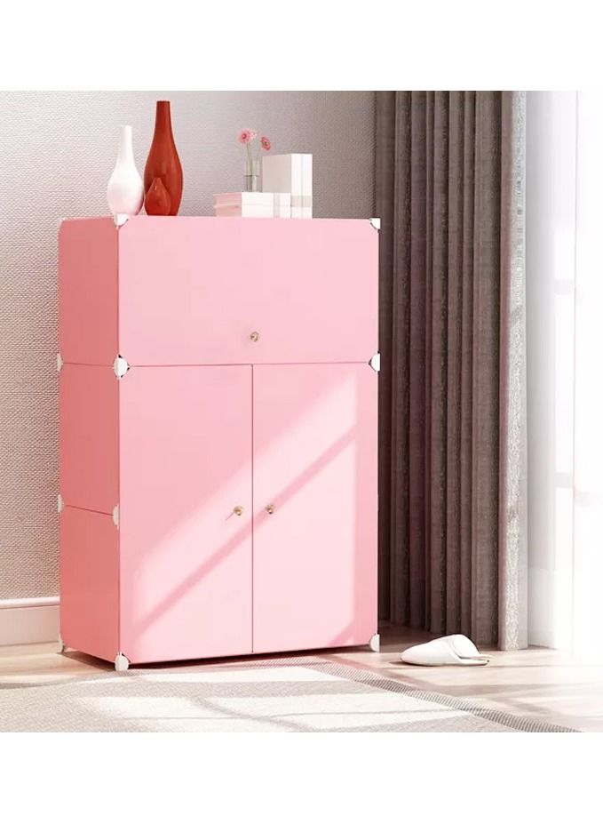 Plastic Modular Shoe Cabinet Cube Shoe Storage Organizer Portable Adjustable Shoe Rack Shelf Space Saving Doors Closet Entryway Pink - Image 1
