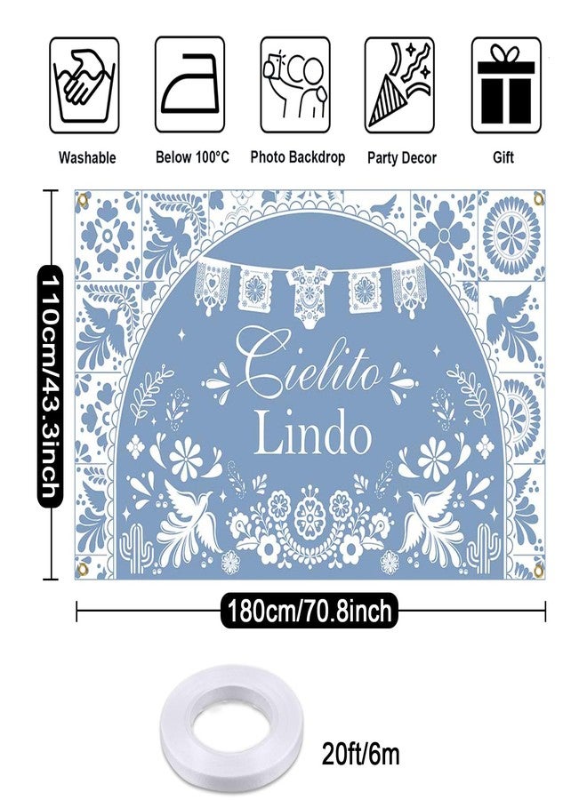 Mocsicka Cielito Lindo Backdrop Dusty Blue Mexican Cielito Lindo Baby Shower Decorations Banner Talavera Wedding Baby Shower Decorations Photo Booth Props 70.8 x 43.3 inch (blue) - Image 4