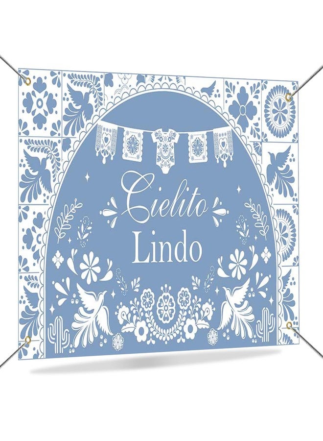 Mocsicka Cielito Lindo Backdrop Dusty Blue Mexican Cielito Lindo Baby Shower Decorations Banner Talavera Wedding Baby Shower Decorations Photo Booth Props 70.8 x 43.3 inch (blue) - Image 1