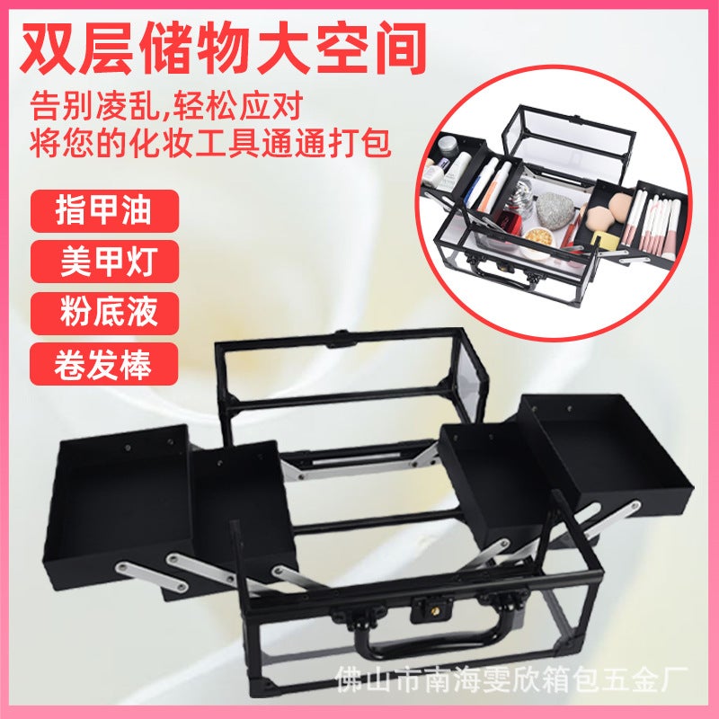 Large-Capacity Double-Open Four-Layer Portable Cosmetic Case New Multi-Color Acrylic Material Cosmetic Case - Image 4