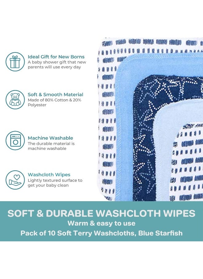 Spasilk Spasilk Washcloth Wipes Set for Newborn Boys and Girls, Soft Terry Washcloth Set, Pack of 10, Blue Starfish  - Image 4