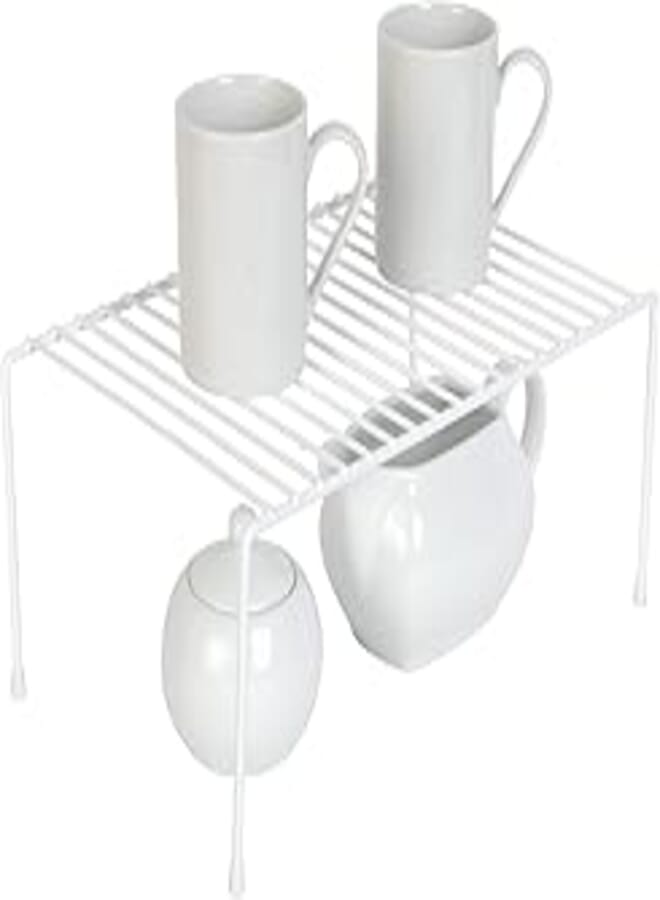 Smart Design Cabinet Storage Shelf Rack - Medium (8.5 x 13.25 Inch) - Steel Metal Wire - Cupboard, Plate, Dish, Counter & Pantry Organizer Organization - Kitchen [White]