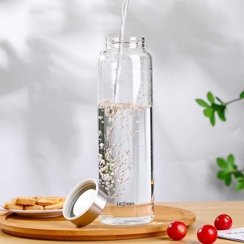 LETREEN Glass Water Bottle 32 oz, Borosilicate Wide Mouth Glass Water Bottle with Neoprene Sleeve, BPA-Free Leak Proof Reusable for Hot Cold Drinks, Work, Gym, Home - Image 5
