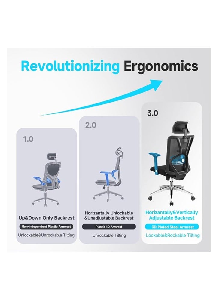 Cool Baby Ergonomic Office Chair, High Back Desk Chair with Adjustable Lumbar Support 3D Metal Headrest and Armrests 130° Computer Chair Mesh Rocking Chair - Image 3