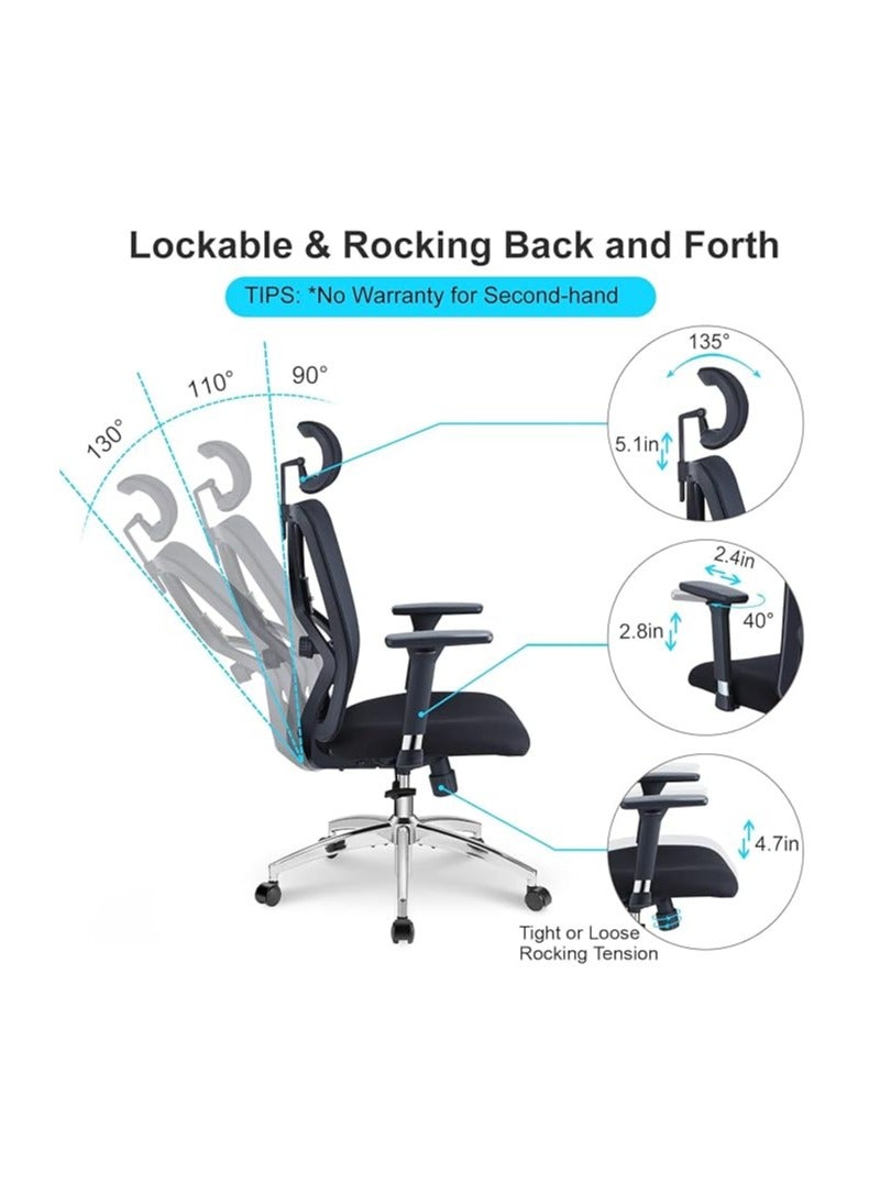 Cool Baby Ergonomic Office Chair, High Back Desk Chair with Adjustable Lumbar Support 3D Metal Headrest and Armrests 130° Computer Chair Mesh Rocking Chair - Image 2