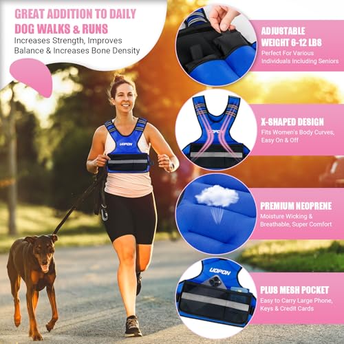UOPON Adjustable Weighted Vest for Women, 6-12 Lbs Rucking Vest with 6 Ironsand Weights, Great Weighted Vest with Plus Pockets & Reflective Strips for Running, Walking, Workout and Strength Training - Image 2