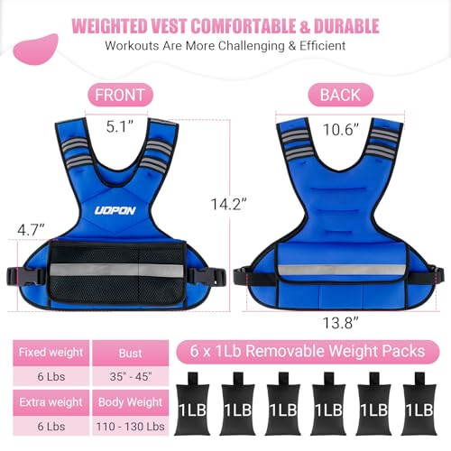 UOPON Adjustable Weighted Vest for Women, 6-12 Lbs Rucking Vest with 6 Ironsand Weights, Great Weighted Vest with Plus Pockets & Reflective Strips for Running, Walking, Workout and Strength Training - Image 3