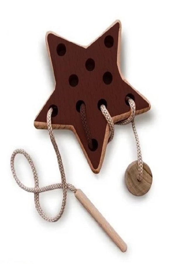 Keebori Wooden Lacing Toy for 2 Year Olds Montessori Fine Motor Skills Development Toy Natural Wood Threading Game for Toddlers Educational Travel for Preschoolers (Star Brown) - Image 1