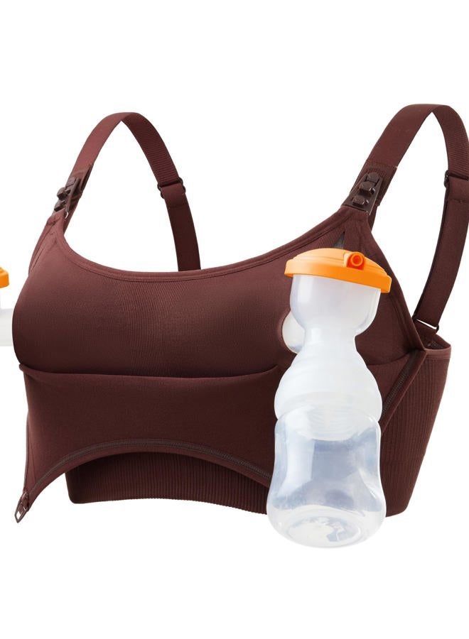 HOFISH Pumping Bra Hands Free Seamless Comfort PatentedClasps Nursing and Pumping Bra in One Breast Pump Bra All Day Wear, Brown, M - Image 1