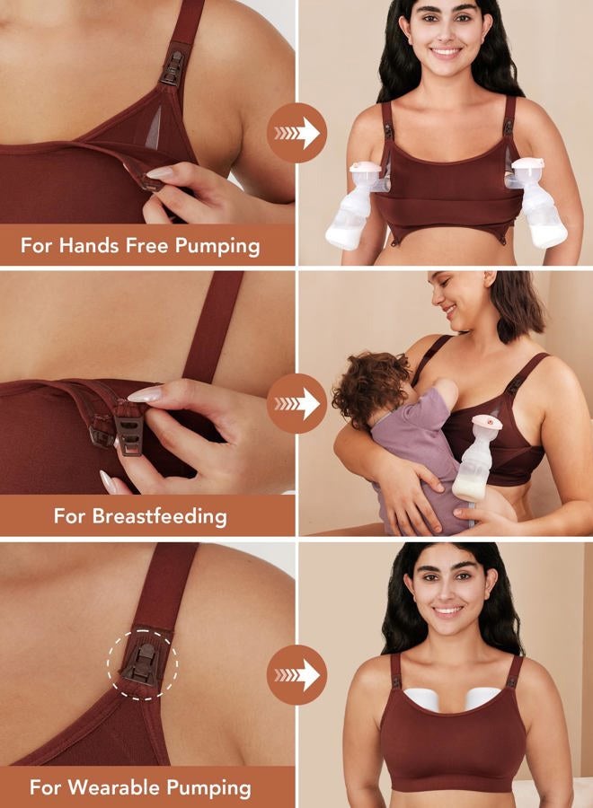 HOFISH Pumping Bra Hands Free Seamless Comfort PatentedClasps Nursing and Pumping Bra in One Breast Pump Bra All Day Wear, Brown, M - Image 3