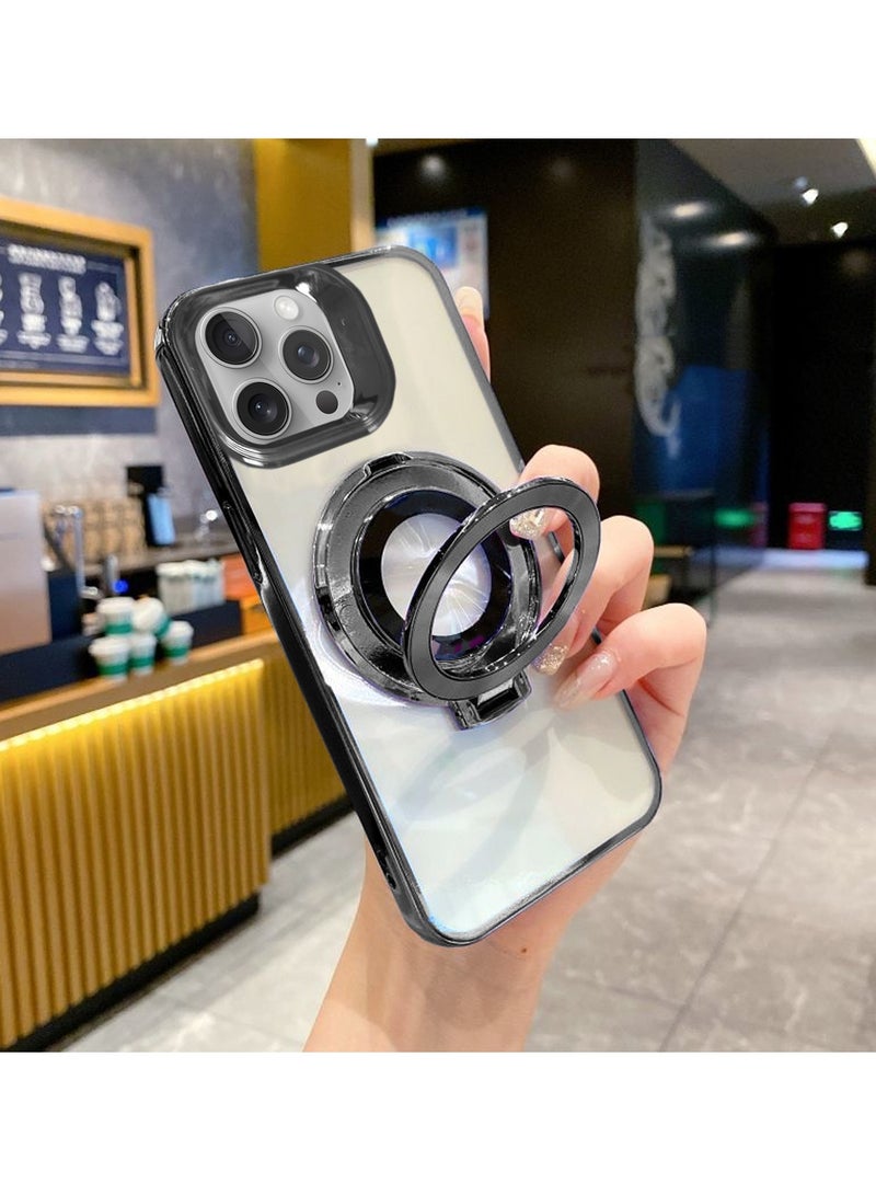 Wtech TPU Magsafe With Large Finger Hand Ring Grip Raised Bavel Camera Hole Luxury Plating Case Cover For Apple iPhone 15 Pro Max 2023 Black - Image 3