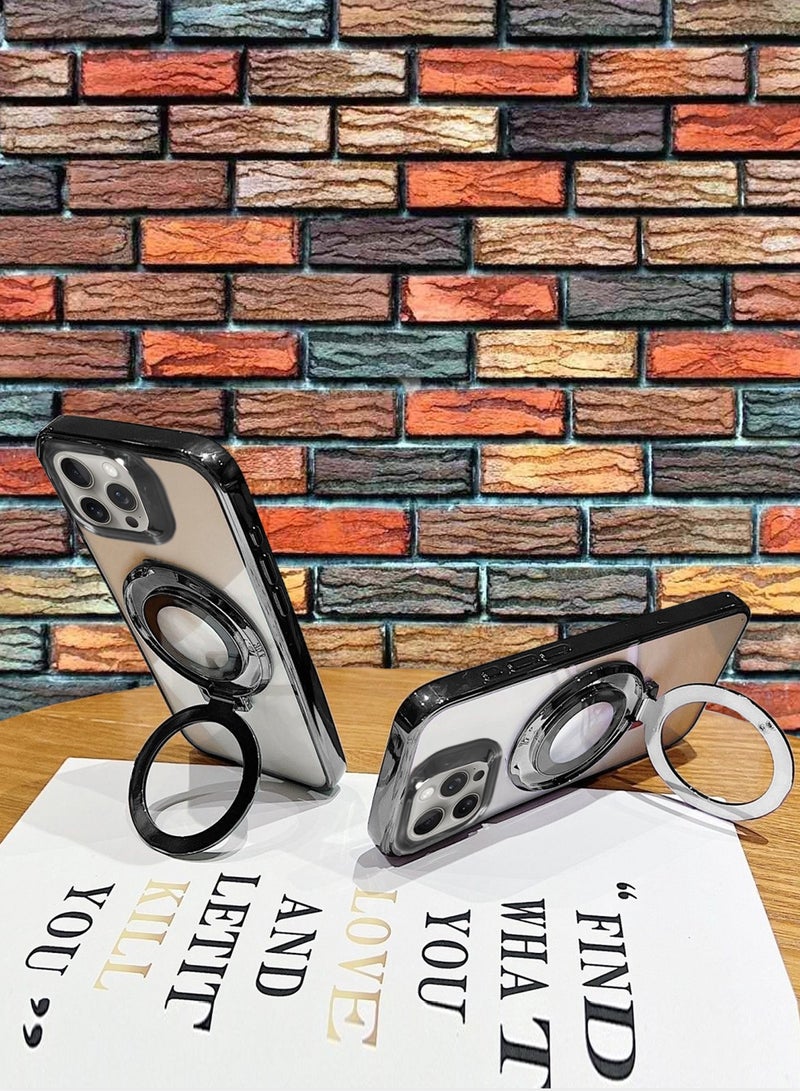 Wtech TPU Magsafe With Large Finger Hand Ring Grip Raised Bavel Camera Hole Luxury Plating Case Cover For Apple iPhone 15 Pro Max 2023 Black - Image 4