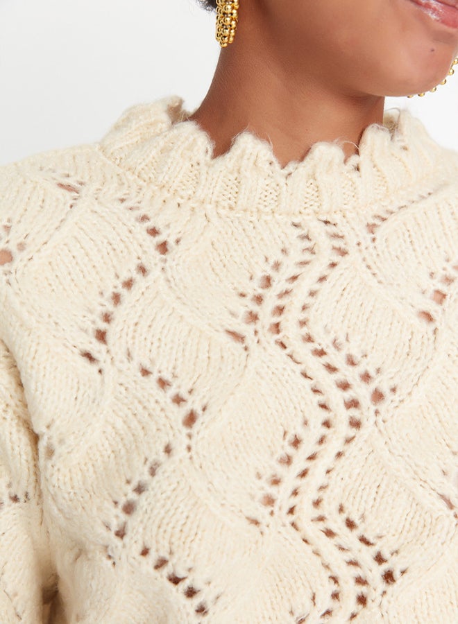 trendyol Soft Knitwear Sweater  Ecru, Openwork/Hole, - Image 4