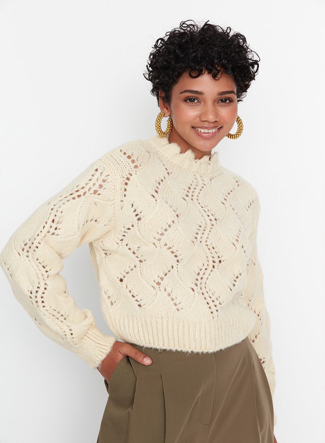 trendyol Soft Knitwear Sweater  Ecru, Openwork/Hole, - Image 1