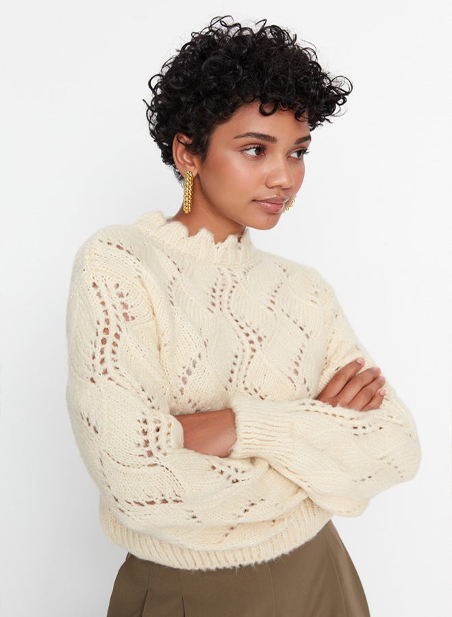 trendyol Soft Knitwear Sweater  Ecru, Openwork/Hole, - Image 2