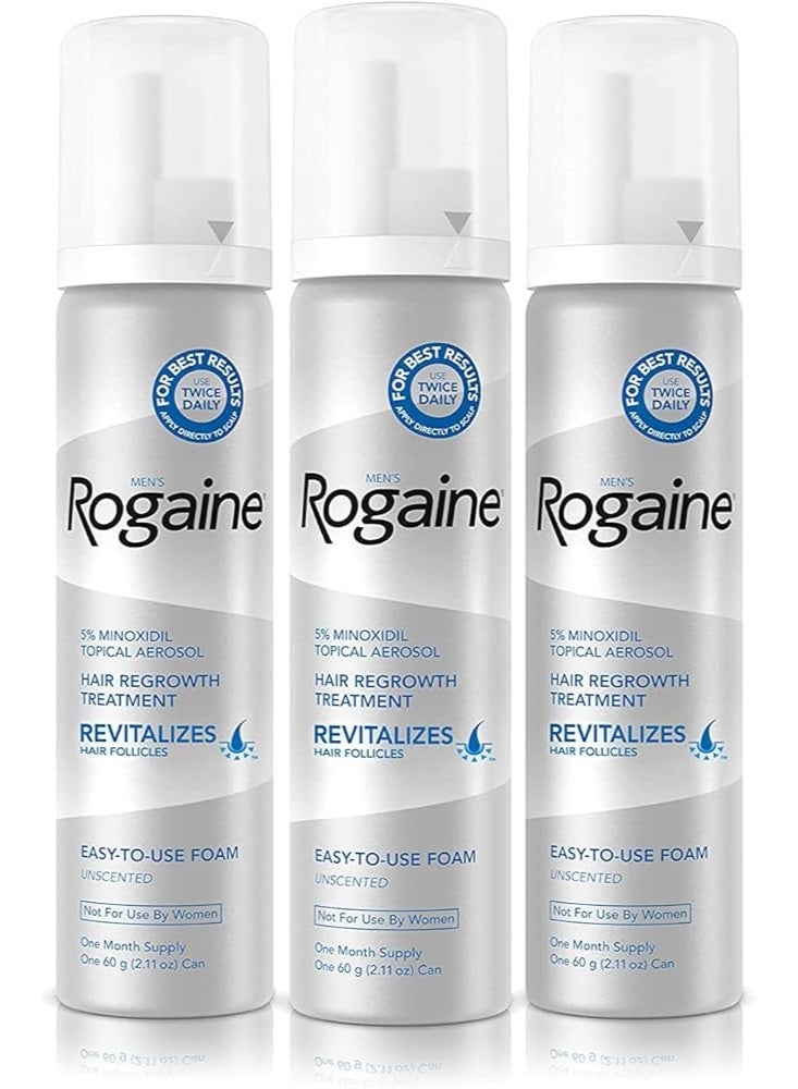 Regaine Men’s Rogaine 5% Minoxidil for Men Foam, Clinically Proven Regrowth for Thinning Hair, Topical Hair Loss Treatment, Unscented Topical Aerosol, Results in 8–16 Weeks, 3-Month Supply, 3 x 2.11 oz - Image 1