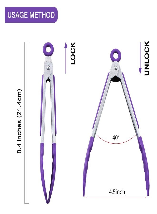 MSY BIGSUNNY ملقط طعام للمطبخ من إم إس واي بيج ساني - ملقط تقديم صغير من السيليكون 7 بوصة - مجموعة من 3 قطع (بنفسجي) - Image 2