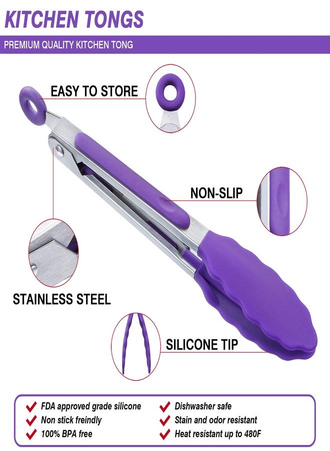 MSY BIGSUNNY ملقط طعام للمطبخ من إم إس واي بيج ساني - ملقط تقديم صغير من السيليكون 7 بوصة - مجموعة من 3 قطع (بنفسجي) - Image 4