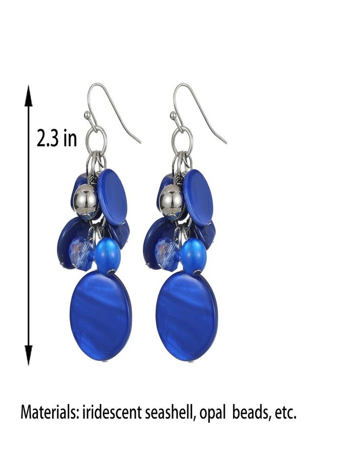 Perla Cluster Dangle Earrings for Women, Lightweight Shell Glass Beaded Drop Earrings, Boho Jewelry Gift (Blue) - Image 4