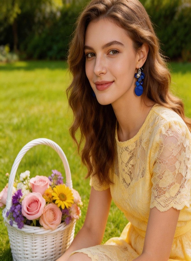 Perla Cluster Dangle Earrings for Women, Lightweight Shell Glass Beaded Drop Earrings, Boho Jewelry Gift (Blue) - Image 3