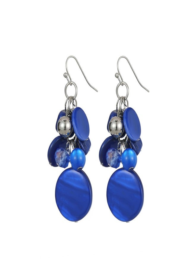 Perla Cluster Dangle Earrings for Women, Lightweight Shell Glass Beaded Drop Earrings, Boho Jewelry Gift (Blue) - Image 1