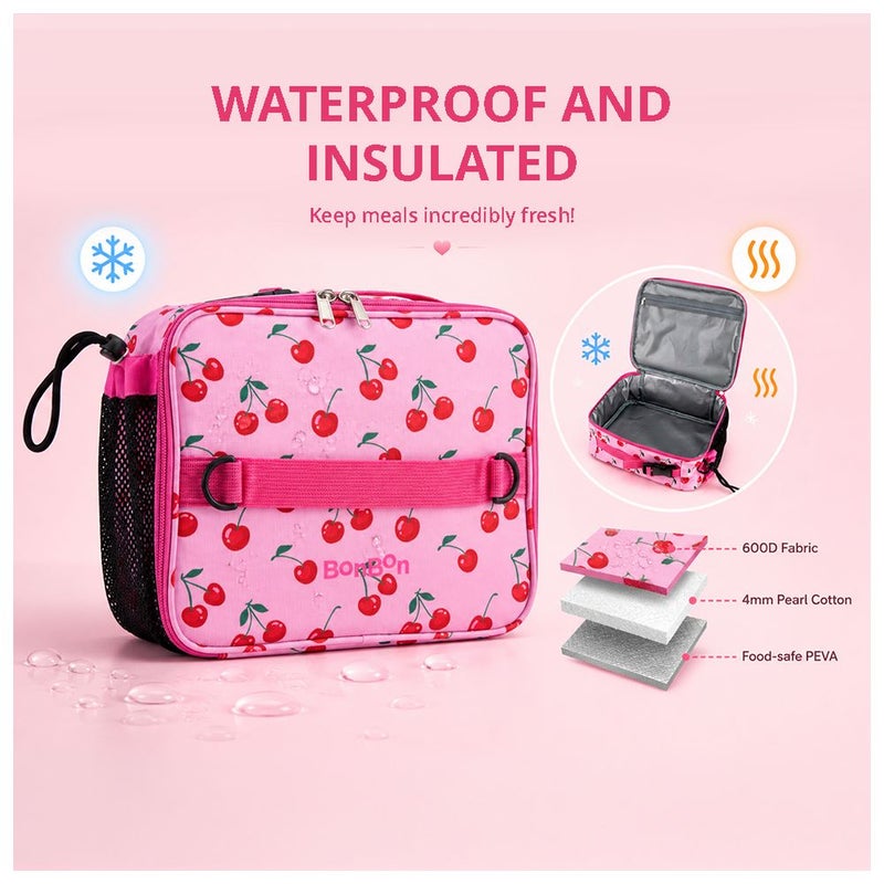 Bonbon - Insulated Kids Lunch bag With Bottle Holder - Cherries - Image 2